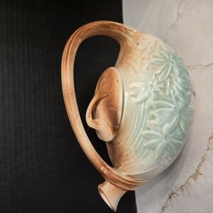 Mccoy Peach and Mint Ceramic Vase with Textured Floral Design